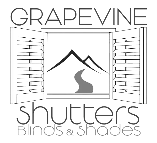 A black and white image of the grapevine shutters logo.