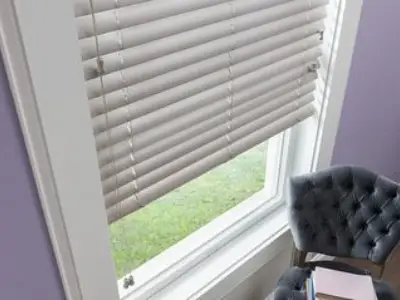 A window with blinds on the outside of it
